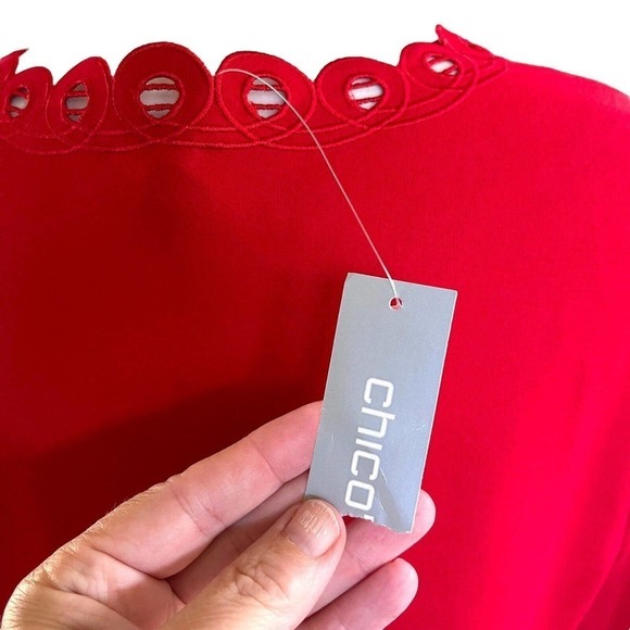 Chico’s Ponte Openwork Trim Dress Red Size 0 Small 4 A-line Cocktail Party - Picture 12 of 16